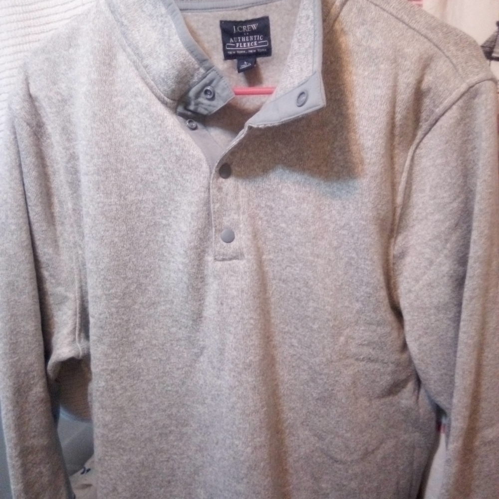 J. Crew Factory Men's Light Gray Snap Collar Sweatshirt